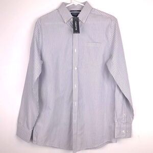 Claiborne Men’s Gray Pinstripe Button Down Slim Fit 80’s 2 Ply Shirt NEW